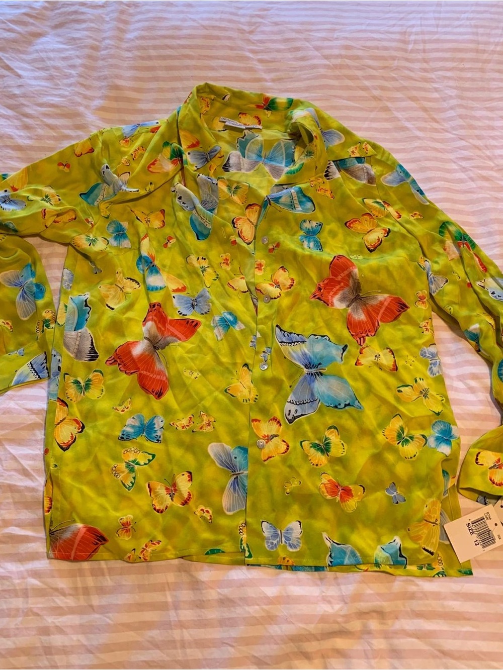 Maggy London Lime Green Butterfly Print Button-Down Shirt